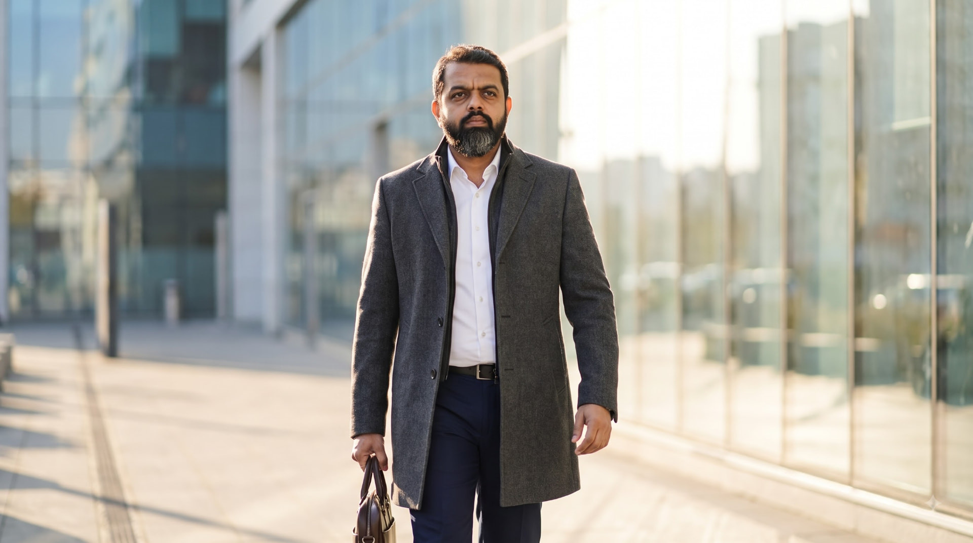 Chaitanya Bailey walking along a city sidewalk
