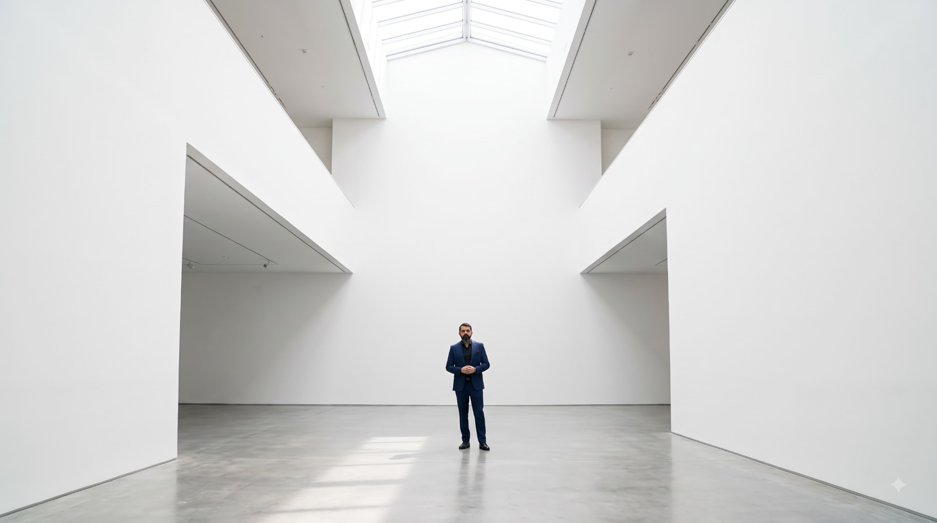 Chaitanya Bailey alone in a vast gallery hall